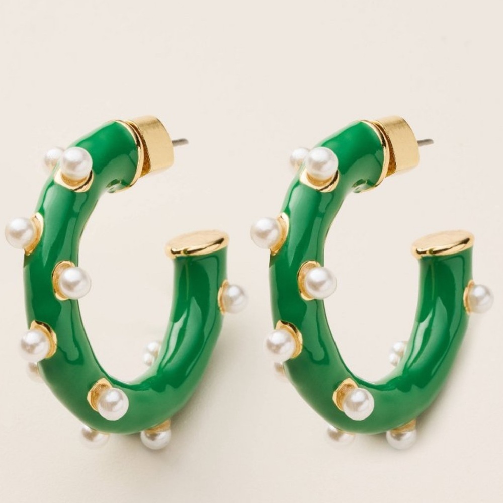 Kate Spade x Target Green Pearl Hoop Earrings